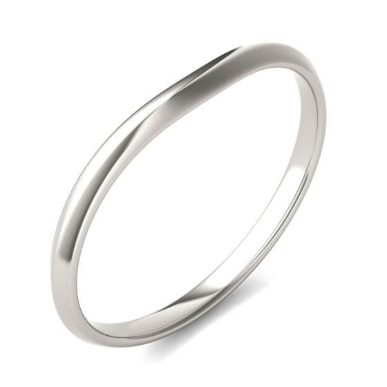 Signature Curved Plain Matching Cushion 6mm Band Ring 18K White Gold