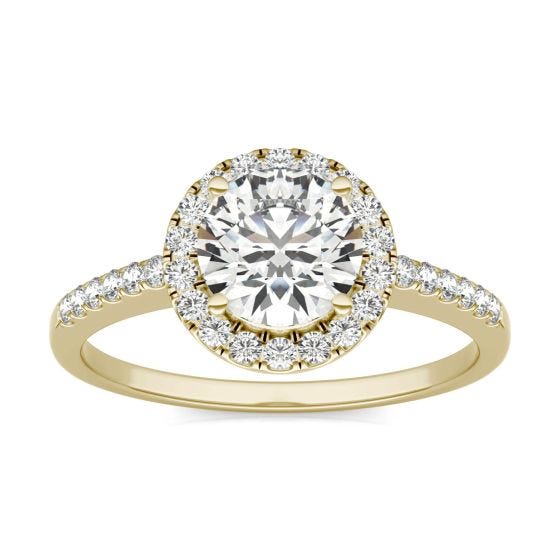 1 1/3 CTW Round Caydia Lab Grown Diamond Halo Engagement Ring 14K Yellow Gold