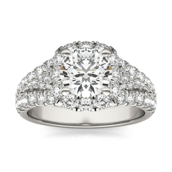 2 1/2 CTW Round Caydia Lab Grown Diamond Signature Halo Pave Engagement Ring 18K White Gold