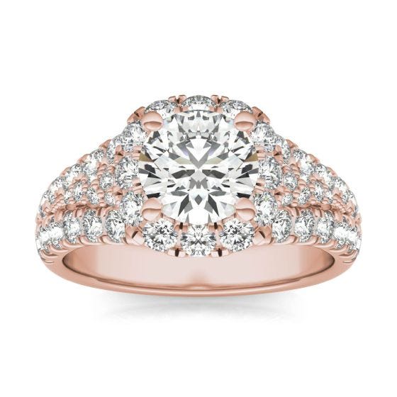 2 1/2 CTW Round Caydia Lab Grown Diamond Signature Halo Pave Engagement Ring 18K Rose Gold