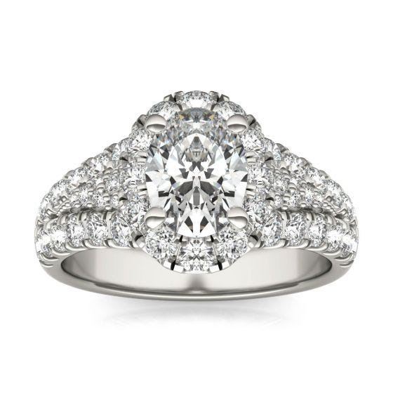 2 3/4 CTW Oval Caydia Lab Grown Diamond Signature Halo Pave Engagement Ring Platinum