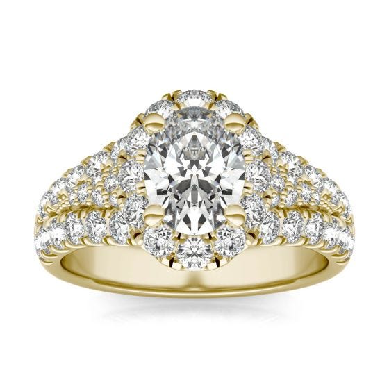 2 3/4 CTW Oval Caydia Lab Grown Diamond Signature Halo Pave Engagement Ring 18K Yellow Gold