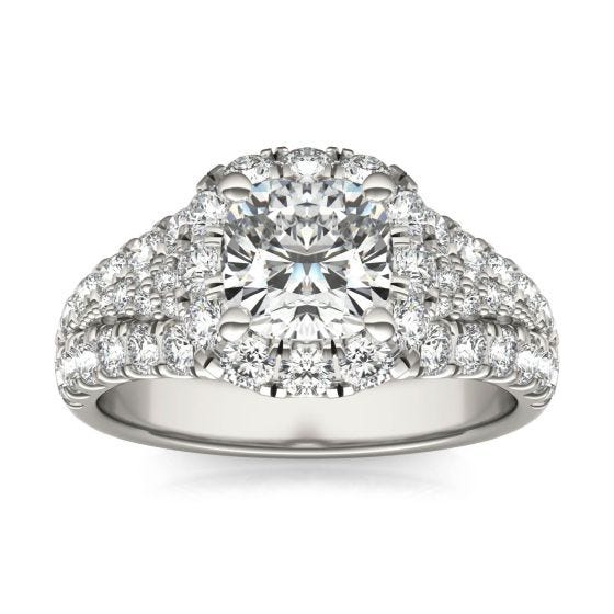 2 3/4 CTW Cushion Caydia Lab Grown Diamond Signature Halo Pave Engagement Ring 18K White Gold