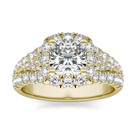 2 3/4 CTW Cushion Caydia Lab Grown Diamond Signature Halo Pave Engagement Ring 18K Yellow Gold