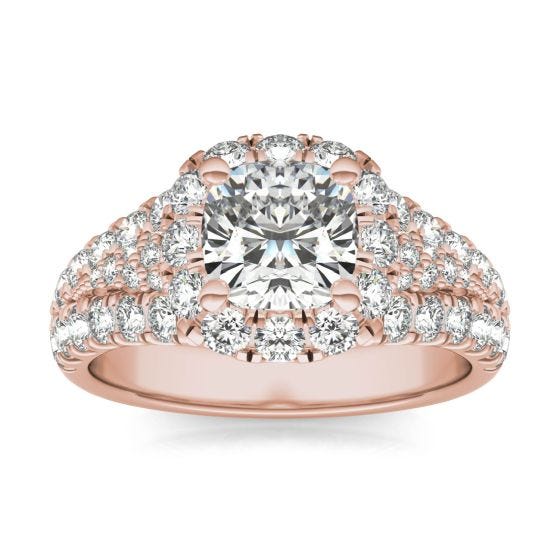 2 3/4 CTW Cushion Caydia Lab Grown Diamond Signature Halo Pave Engagement Ring 18K Rose Gold