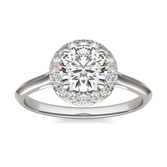 1 1/6 CTW Round Caydia Lab Grown Diamond Signature Halo Engagement Ring 18K White Gold