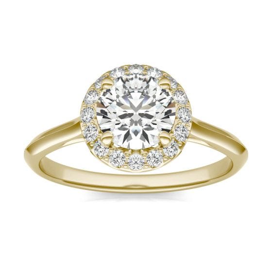 1 1/6 CTW Round Caydia Lab Grown Diamond Signature Halo Engagement Ring 18K Yellow Gold