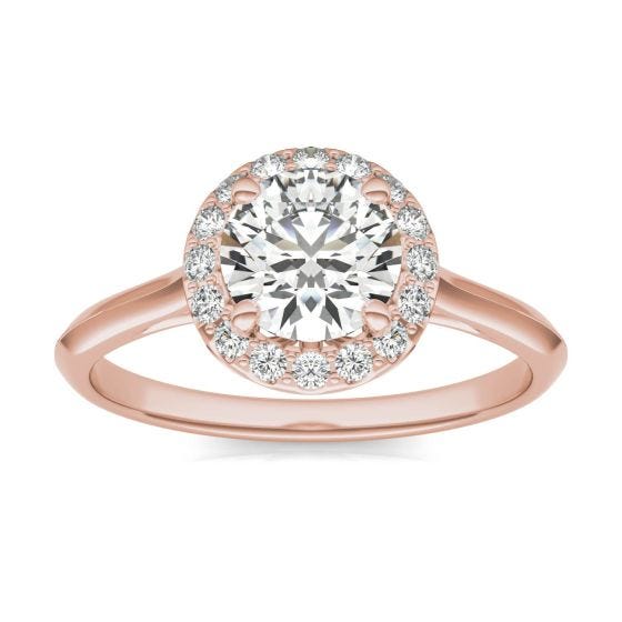 1 1/6 CTW Round Caydia Lab Grown Diamond Signature Halo Engagement Ring 18K Rose Gold