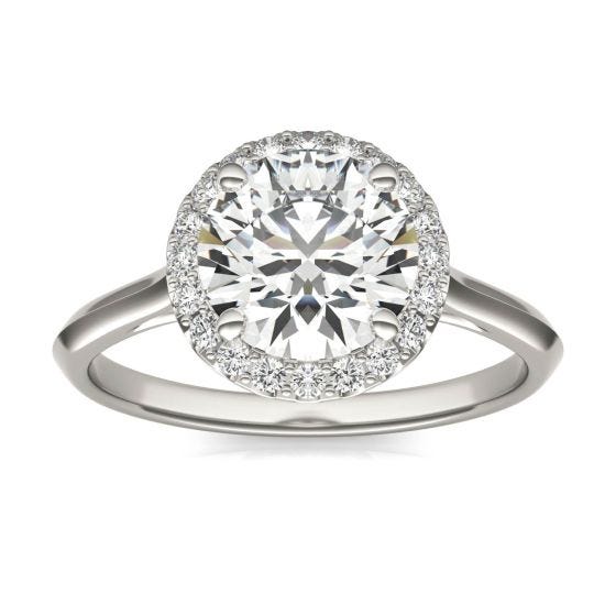 2 1/5 CTW Round Caydia Lab Grown Diamond Signature Halo Engagement Ring 18K White Gold