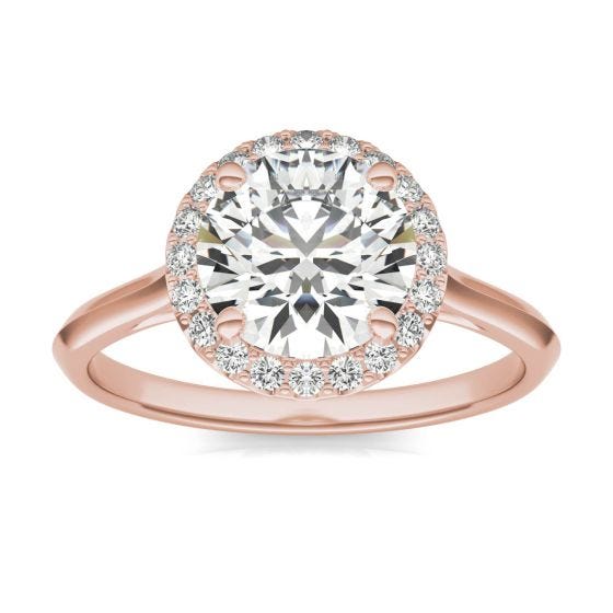 2 1/5 CTW Round Caydia Lab Grown Diamond Signature Halo Engagement Ring 18K Rose Gold