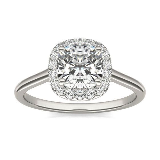 1 3/4 CTW Cushion Caydia Lab Grown Diamond Signature Halo Engagement Ring 18K White Gold
