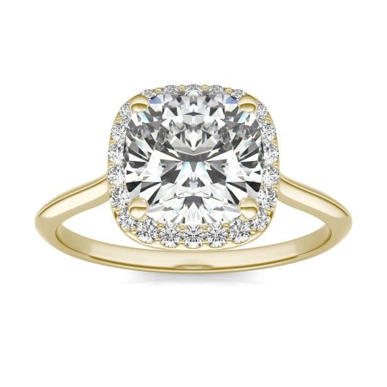 2 3/4 CTW Cushion Caydia Lab Grown Diamond Signature Halo Engagement Ring 18K Yellow Gold