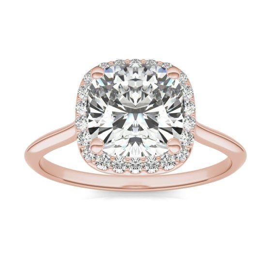 2 3/4 CTW Cushion Caydia Lab Grown Diamond Signature Halo Engagement Ring 18K Rose Gold