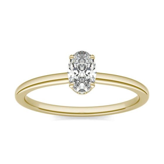 1/2 CTW Oval Caydia Lab Grown Diamond Hidden Halo Solitaire Engagement Ring 14K Yellow Gold