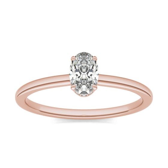 1/2 CTW Oval Caydia Lab Grown Diamond Hidden Halo Solitaire Engagement Ring 14K Rose Gold
