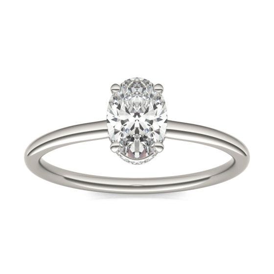 1 1/15 CTW Oval Caydia Lab Grown Diamond Hidden Halo Solitaire Engagement Ring 18K White Gold