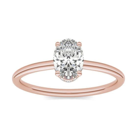 1 1/15 CTW Oval Caydia Lab Grown Diamond Hidden Halo Solitaire Engagement Ring 14K Rose Gold