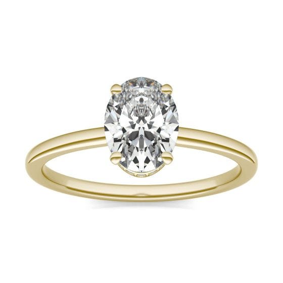 1 5/8 CTW Oval Caydia Lab Grown Diamond Hidden Halo Solitaire Engagement Ring 14K Yellow Gold
