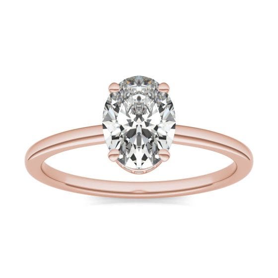 1 5/8 CTW Oval Caydia Lab Grown Diamond Hidden Halo Solitaire Engagement Ring 14K Rose Gold