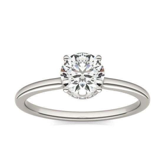 7/8 CTW Round Caydia Lab Grown Diamond Hidden Halo Solitaire Engagement Ring 18K White Gold