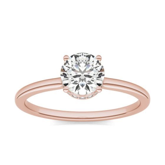 7/8 CTW Round Caydia Lab Grown Diamond Hidden Halo Solitaire Engagement Ring 14K Rose Gold