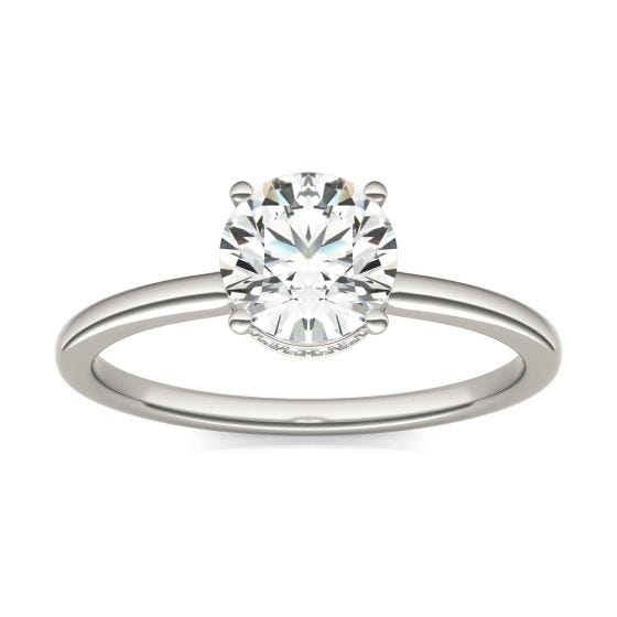1 1/10 CTW Round Caydia Lab Grown Diamond Hidden Halo Solitaire Engagement Ring 18K White Gold