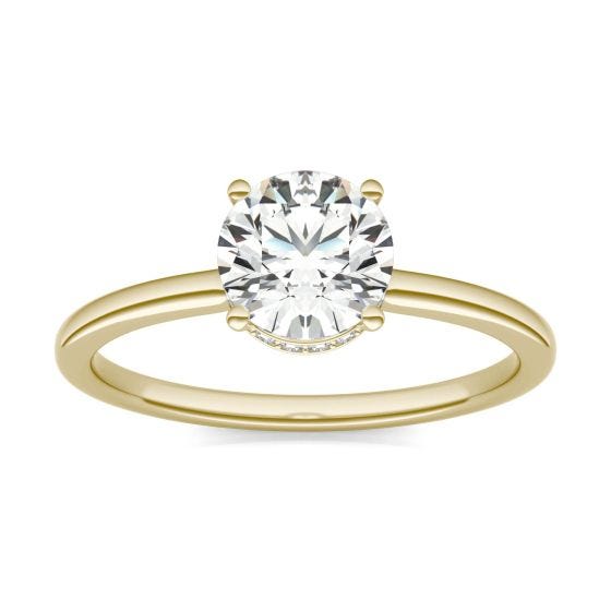 1 1/10 CTW Round Caydia Lab Grown Diamond Hidden Halo Solitaire Engagement Ring 14K Yellow Gold