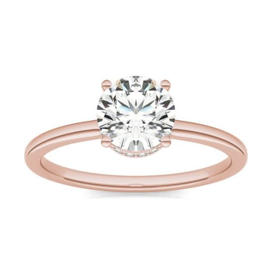1 1/10 CTW Round Caydia Lab Grown Diamond Hidden Halo Solitaire Engagement Ring 14K Rose Gold