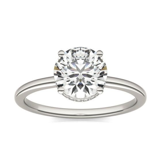 1 5/8 CTW Round Caydia Lab Grown Diamond Hidden Halo Solitaire Engagement Ring 14K White Gold