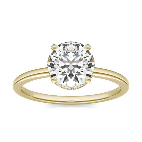 1 5/8 CTW Round Caydia Lab Grown Diamond Hidden Halo Solitaire Engagement Ring 14K Yellow Gold