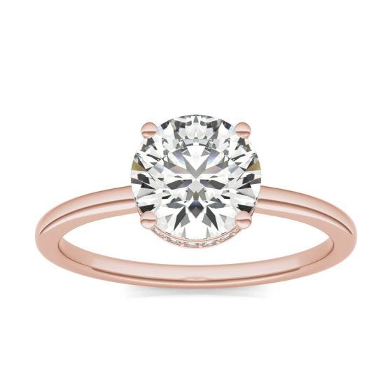 1 5/8 CTW Round Caydia Lab Grown Diamond Hidden Halo Solitaire Engagement Ring 14K Rose Gold