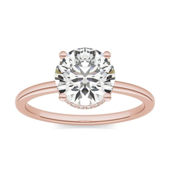 2 1/10 CTW Round Caydia Lab Grown Diamond Hidden Halo Solitaire Engagement Ring 14K Rose Gold