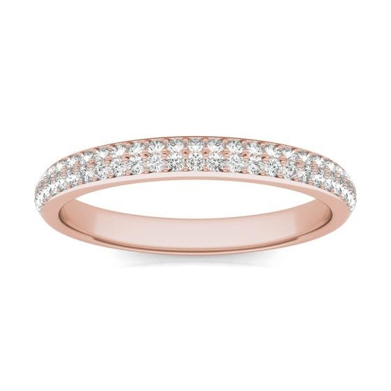 1/4 CTW Round Caydia Lab Grown Diamond Pave Band Ring 14K Rose Gold