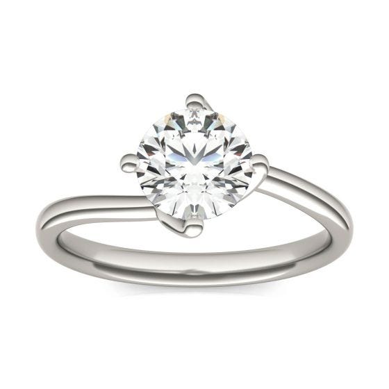 1 CTW Round Caydia Lab Grown Diamond Twisted Gallery Solitaire Engagement Ring 14K White Gold