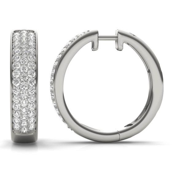 1 1/5 CTW Round Caydia Lab Grown Diamond Pave Hoop Earrings 14K White Gold