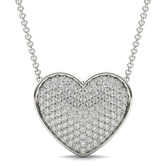7/8 CTW Round Caydia Lab Grown Diamond Signature Pave Heart Necklace 18K White Gold