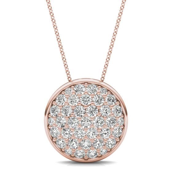 1 CTW Round Caydia Lab Grown Diamond Signature Pave Disc Necklace 18K Rose Gold