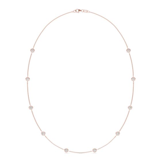 1 CTW Round Caydia Lab Grown Diamond 18in Station Necklace 14K Rose Gold Stone Color F