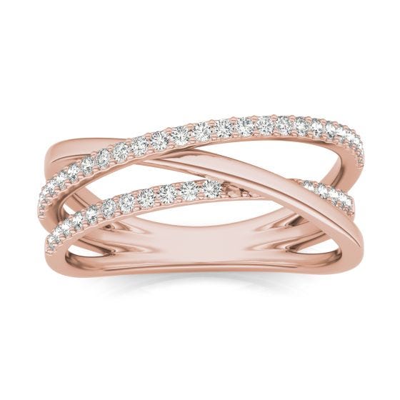 1/3 CTW Round Caydia Lab Grown Diamond Triple Crossover Ring 14K Rose Gold