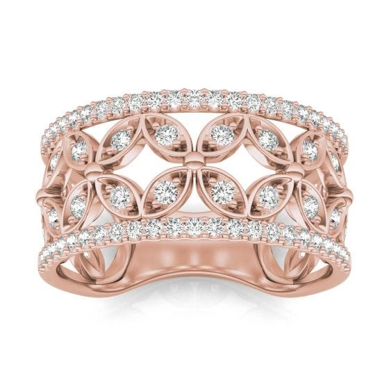 1/2 CTW Round Caydia Lab Grown Diamond Floret Fashion Ring 14K Rose Gold