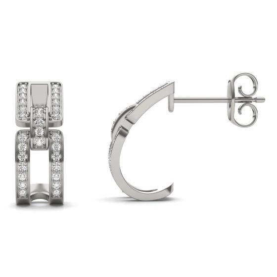 1/3 CTW Round Caydia Lab Grown Diamond Chain Link Hoop Earrings 14K White Gold
