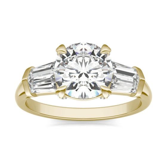 2.80 CTW DEW Round Forever One Moissanite Baguette Accented Engagement Ring 14K Yellow Gold