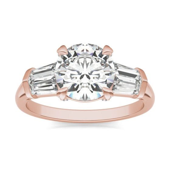 2.80 CTW DEW Round Forever One Moissanite Baguette Accented Engagement Ring 14K Rose Gold