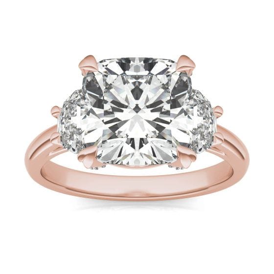 3.93 CTW DEW Cushion Forever One Moissanite Half Moon Accented Engagement Ring 14K Rose Gold