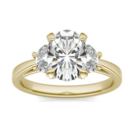 2.74 CTW DEW Oval Forever One Moissanite Half Moon Accented Engagement Ring 14K Yellow Gold
