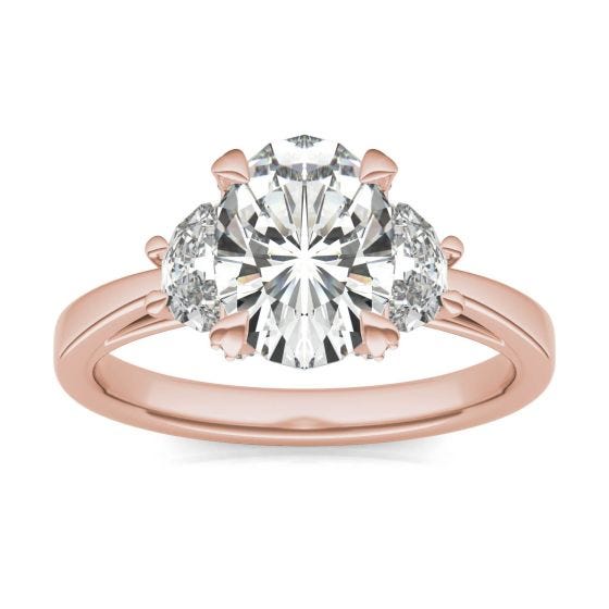 2.74 CTW DEW Oval Forever One Moissanite Half Moon Accented Engagement Ring 14K Rose Gold