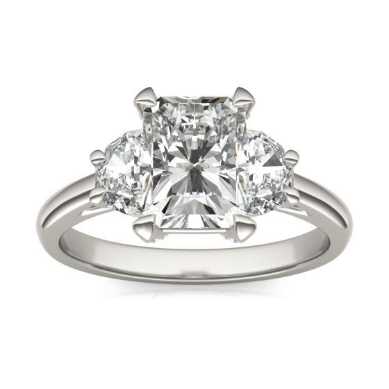 2.69 CTW DEW Radiant Forever One Moissanite Half Moon Accented Engagement Ring 14K White Gold