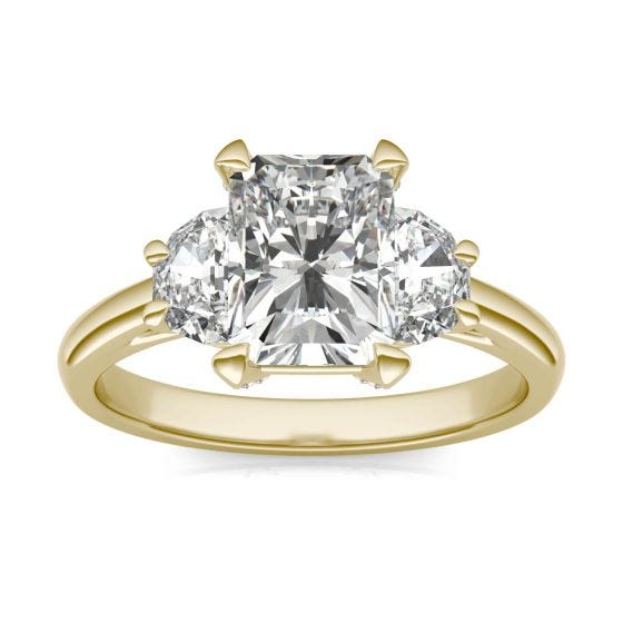 2.69 CTW DEW Radiant Forever One Moissanite Half Moon Accented Engagement Ring 14K Yellow Gold