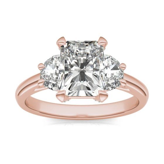 2.69 CTW DEW Radiant Forever One Moissanite Half Moon Accented Engagement Ring 14K Rose Gold