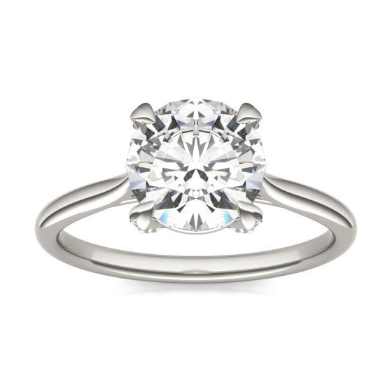 2.06 CTW DEW Round Forever One Moissanite Solitaire with Gallery Accents Engagement Ring 14K White Gold